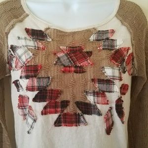 We The Free T Shirt Plaid Applique Size S